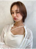 TLUUS前髪パーマ美髪切りっぱなしボブピンクブラウンカラー