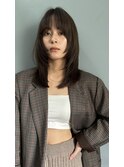 顔まわりレイヤーミディアムヘア赤み消しカラー