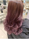 グラデーションカラー×ピンク×ラフウェーブ×デジタルパーマ