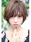 小顔春カラー愛されショートボブヘーゼルブラウン大人可愛い