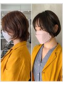 くびれレイヤーエモージュ薄めバングアッシュベージュ  縮毛矯正