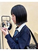 切りっぱなしボブ/マロンベージュ/くすみベージュ／高校生カット