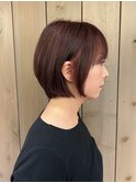 縮毛矯正 ショートボブ ココアブラウン ワインレッド 脱白髪染め