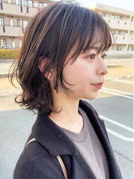 カノエ 宇部厚南店(canoe) ミディアムレイヤー シースルーバング デザインカラー