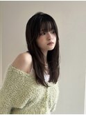 韓国レイヤースタイル ミディアムヘア 暗髪グレージュカラー