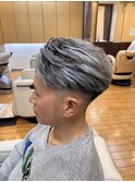 シルバーメンズシルバーカラーハイライトメッシュスキンフェード
