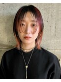 グラデーションカラー　レッド　ブリーチ　顔まわりレイヤー