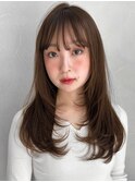 エアリーカールホワイトグレージュチェリーブラウン艶感前髪