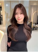 ★丸型逆三角ホワイトグレージュデジタルパーマチェリーブラウン