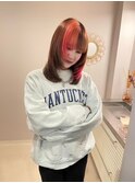 顔まわりレイヤーカットアンブレラカラーレッドオレンジ髪質改善