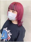 ウルフカット×インナーカラー×ピンク
