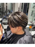 メンズハイライトメッシュセンターパート