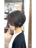 斜めバング小顔ショートカットオリーブブラウン20代30代40代
