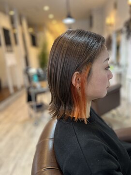 クッキー ヘアーアンドメイク(COOKIE Hair&Make) 【COOKIE】イヤリングカラー　オレンジ×外ハネボブ