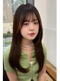 韓国前髪顔周り×ハッシュレイヤー　暗めカラー/酸性ストレート