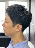 メンズ/アップバング/ツーブロックマッシュ/束感ショート波巻き