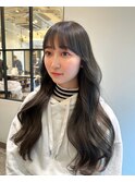 くびレイヤーエモージュインナーグレージュ前髪ピンクベージュ