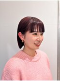 切りっぱなしボブ/ピンクベージュ/前髪/グレージュ/原宿