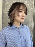 フェイスフレーミングインナーカラーボブ黒髪グレージュベージュ