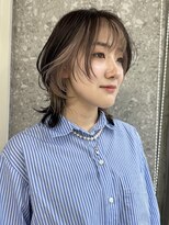 フェイスフレーミングインナーカラーボブ黒髪グレージュベージュ