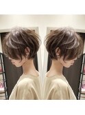 丸顔面長40代50代×絶壁解消大人美人ショートパーマ 安