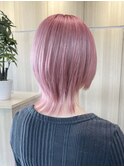 ピンクベージュ　ショートウルフ　レイヤーミディアム　柏