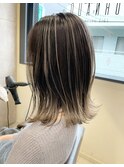 外国人風ハイライトバレイヤージュ白髪ぼかし グレージュ