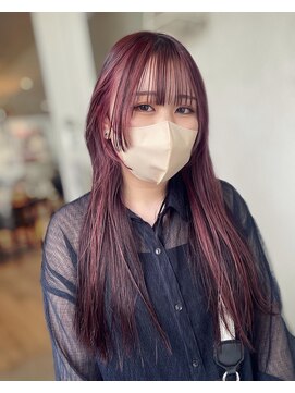 エイン(EYN) ワインレッド×コットンピンク/インナーカラー/姫カット