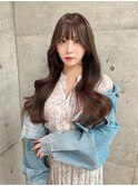 ★丸型逆三角ホワイトグレージュデジタルパーマチェリーブラウン
