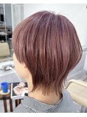 似合わせカットショートウルフ脱白髪染めピンクアッシュカラー
