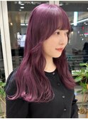 モーヴピンク ラベンダー ブリーチ ラウンドバング 暖色秋カラー