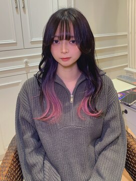 ヘアスタジオ アルス 御池店(hair Studio A.R.S) ケアブリーチインナーカラーパープルピンクカラー顔周りレイヤー