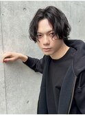 メンズショートパーマセンターパートビジネスヘアK20250411