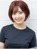 小顔ボブミディアムレッド20代30代40代くびれミディ韓国ヘア