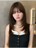 暗髪黒髪美髪レイヤーカット小顔前髪くびれミディアムレイヤー