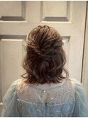 ハーフアップ/ねじりアレンジ/ゆるふわミディ/結婚式ヘア/