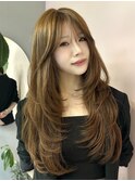 韓国/顔まわり/レイヤーカット/ベージュ/ブリーチなし