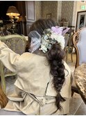 華やか編みおろしヘアセット結婚式成人式イベントぱっつん前髪