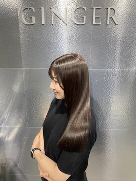 ジンジャー(GINGER) SG縮毛矯正α × 透明感グレージュ × KeratinFD Lv6
