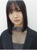 シースルーミディアムレイヤー暗髪ラベンダー20代30代