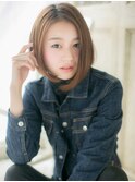 髪質改善ミルクティーベージュ切りっぱなしボブa小山20代30代