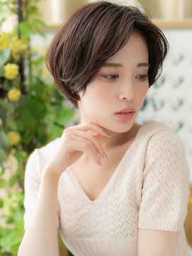 カバーヘア イヴ 戸頭店(COVER HAIR EVE) ★チャコールグレーかきあげバング小顔丸みショート30代40代★1