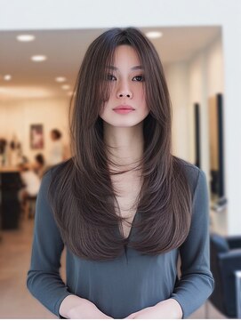 ダル 渋谷/表参道(DAL.) 顔周りカットハッシュカットダークブラウンワンホンレイヤー韓国