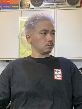 メリケンバーバーショップ フクオカ(MERICAN BARBERSHOP FUK) ハイライトマッシュパーマウルフアッシュブラック