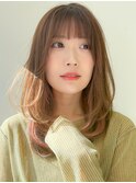 小顔レイヤーカットオリーブベージュワンカールデザインカラー