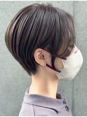 耳かけショートボブ ブリーチなしカラー 透明感グレージュ