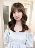 くびれヘアアプリコットオレンジ夏ヘアハイライトカラー 