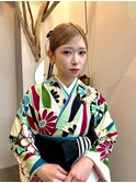 薬院　顔まわりレイヤーカット　ヘアセット　ブリーチなしカラー