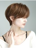 切りっぱなしショート・ボブ/絶壁解消/前髪なし/40代/30代/丸顔