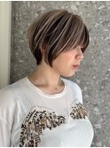 ブリーチなしダブルカラーピンクベージュミディアムボブ20代30代